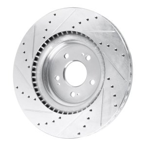 Genesis GV70 Brake Rotor (1) - Front Right - R1 Concepts - Drilled & Slotted - Silver - `21-`25